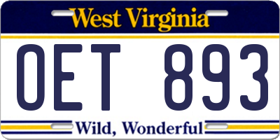 WV license plate OET893