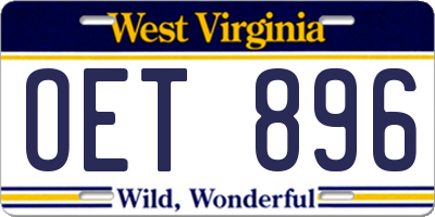 WV license plate OET896