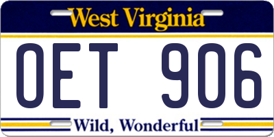 WV license plate OET906