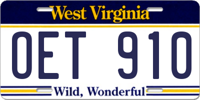WV license plate OET910