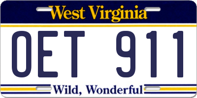 WV license plate OET911