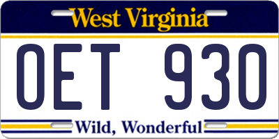 WV license plate OET930