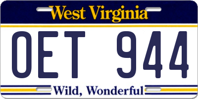 WV license plate OET944