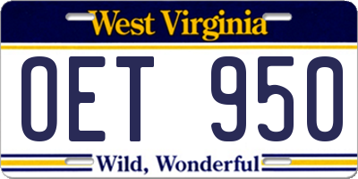 WV license plate OET950
