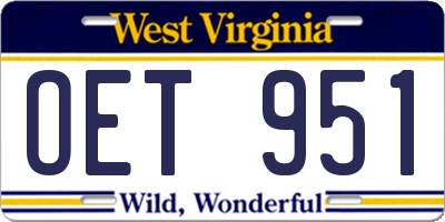 WV license plate OET951