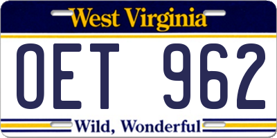 WV license plate OET962