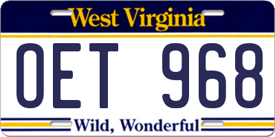 WV license plate OET968