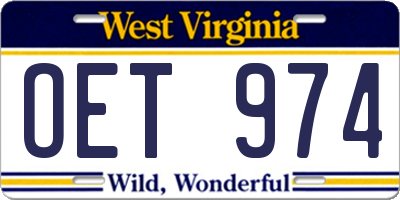 WV license plate OET974