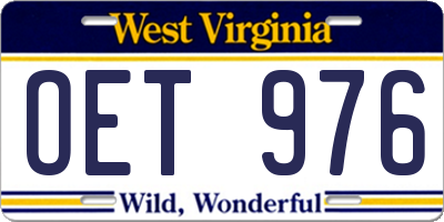 WV license plate OET976