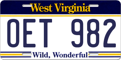 WV license plate OET982