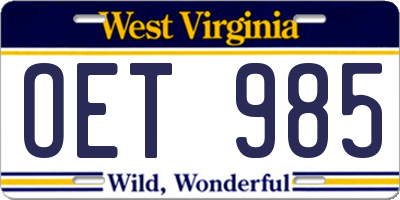 WV license plate OET985