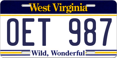 WV license plate OET987