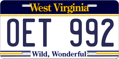 WV license plate OET992