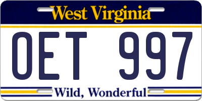 WV license plate OET997