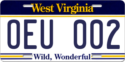 WV license plate OEU002