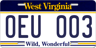WV license plate OEU003
