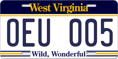 WV license plate OEU005