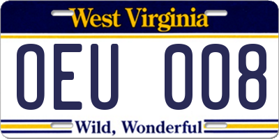WV license plate OEU008