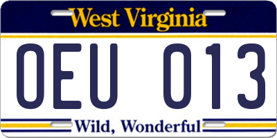 WV license plate OEU013