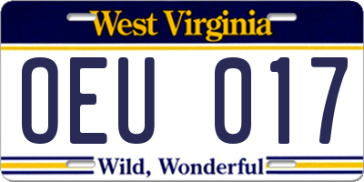 WV license plate OEU017