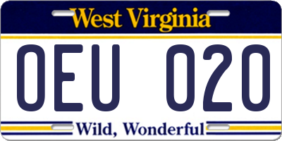 WV license plate OEU020