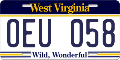 WV license plate OEU058