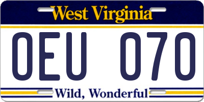 WV license plate OEU070