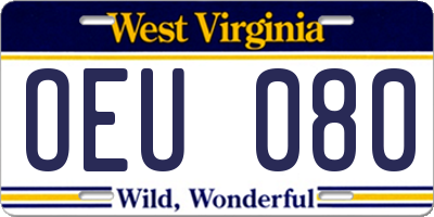 WV license plate OEU080