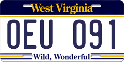 WV license plate OEU091