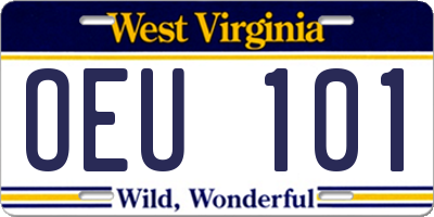 WV license plate OEU101