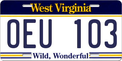 WV license plate OEU103