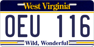 WV license plate OEU116