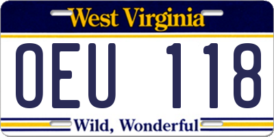 WV license plate OEU118