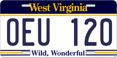 WV license plate OEU120