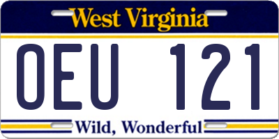WV license plate OEU121