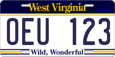 WV license plate OEU123