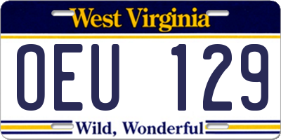 WV license plate OEU129