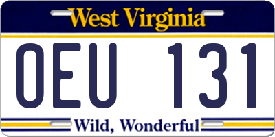 WV license plate OEU131