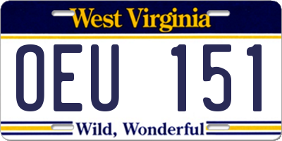 WV license plate OEU151
