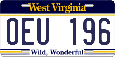 WV license plate OEU196