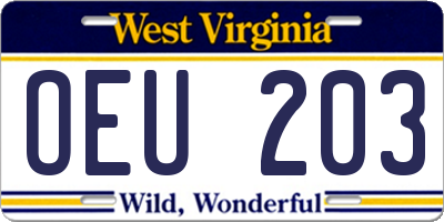 WV license plate OEU203