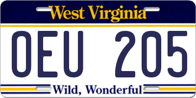 WV license plate OEU205