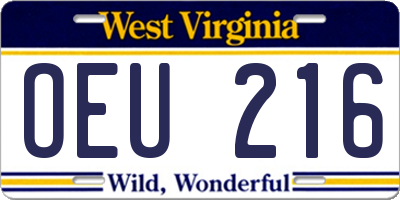 WV license plate OEU216