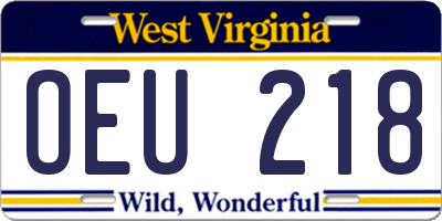 WV license plate OEU218