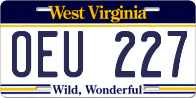 WV license plate OEU227