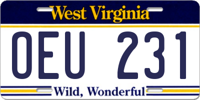 WV license plate OEU231