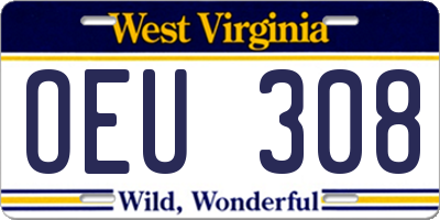 WV license plate OEU308