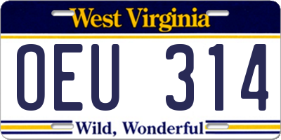 WV license plate OEU314