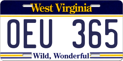 WV license plate OEU365