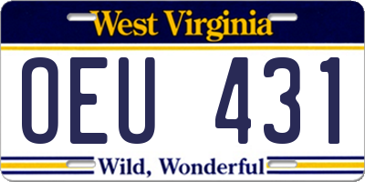 WV license plate OEU431